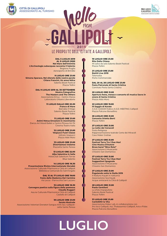 Comune Di Gallipoli Hello From Gallipoli 2019 Il Nuovo Calendario Estivo calendario gallipoli 2021