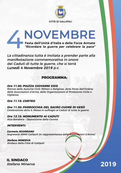 Festività del IV Novembre. Programma della manifestazione. 