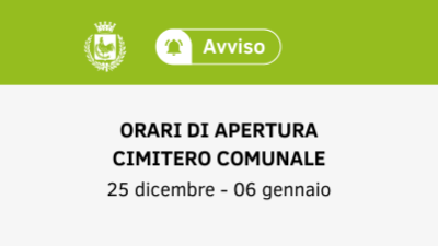 Orari di apertura del Cimitero Comunale durante le festivit&agrave; natalizie
