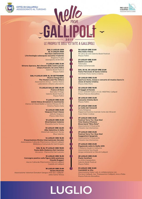 Comune Di Gallipoli Hello From Gallipoli 2019 Il Nuovo Calendario Estivo gallipoli calendario eventi 2021
