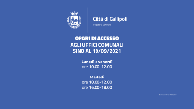 Modifica accesso dell'utenza agli uffici comunali sino al 19/9/2021