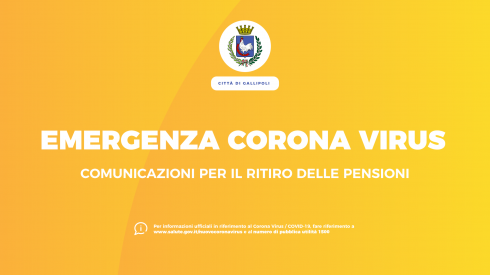 EMERGENZA COVID-19 (CORONAVIRUS). Comunicazioni per il ritiro delle pensioni