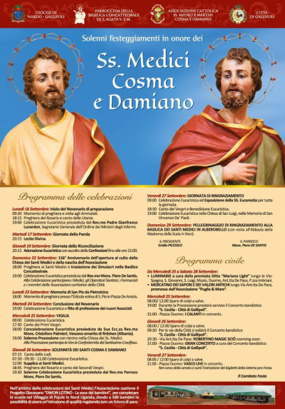 Solenni festeggiamenti in onore dei Ss. Medici Cosma e Damiano