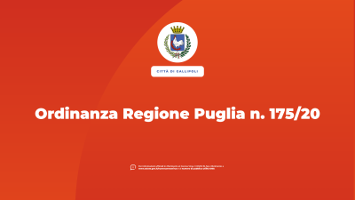 EMERGENZA COVID-19 (CORONAVIRUS). Ordinanza Regione Puglia n. 175/20